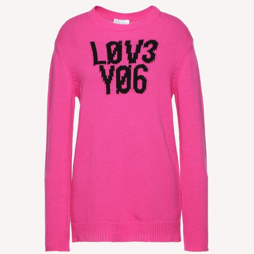 Valentino Wool Jacquard “Love You” Pink Sweater - Like New - Size Small